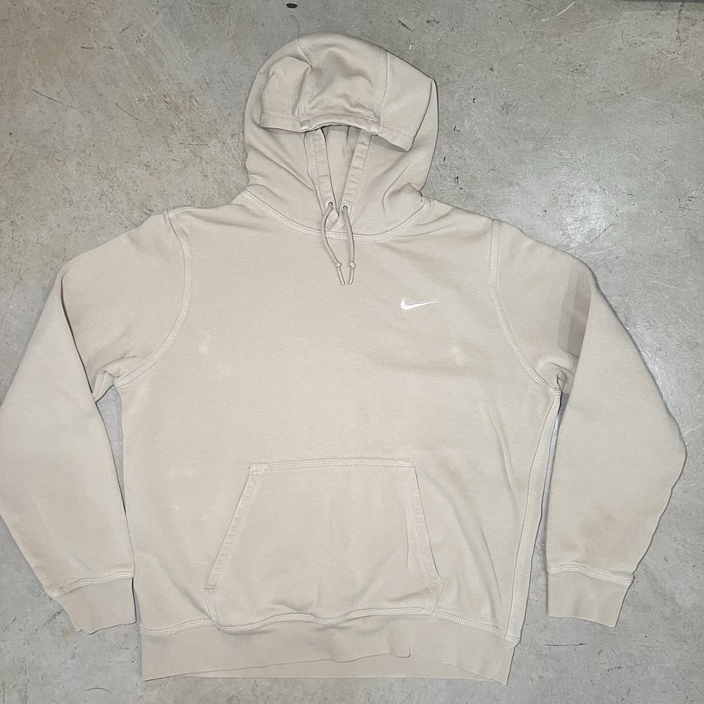 Nike Club Fleece Hoodie Mens L Cream Ivory Embroidered Swoosh 611457-250